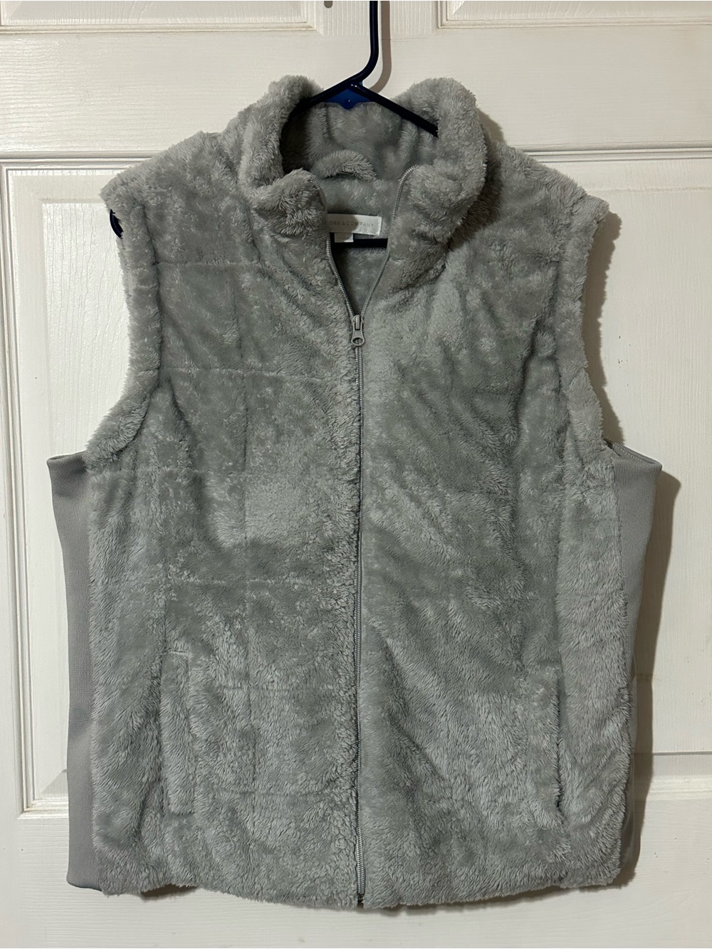 New York & Company Plush Zip-Up Faux Fur Vest - Gray